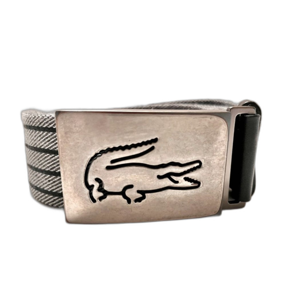 Lacoste Men’s Woven Belt – Grey & Black Stripes, Adjustable Fit Size Large - Picture 2 of 5